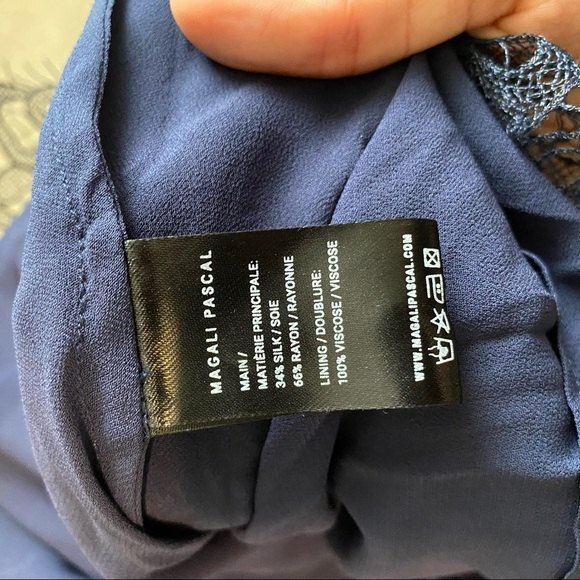 Magali Pascal Dress Anthropologie Navy Blue Clemence Lace Silk Coquette Mini - Picture 13 of 13